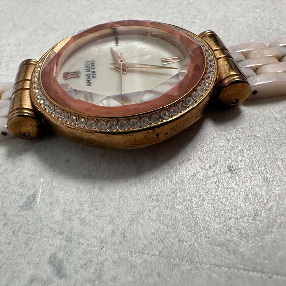 Anne Klein Watch Women 32mm Faceted Crystal MOP Dial Light Pink Band New Battery - Picture 5 of 11